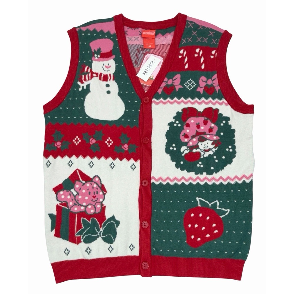 Strawberry Shortcake Holiday Icons Button-Up Sweater Vest BoxLunch Exclusive NEW
